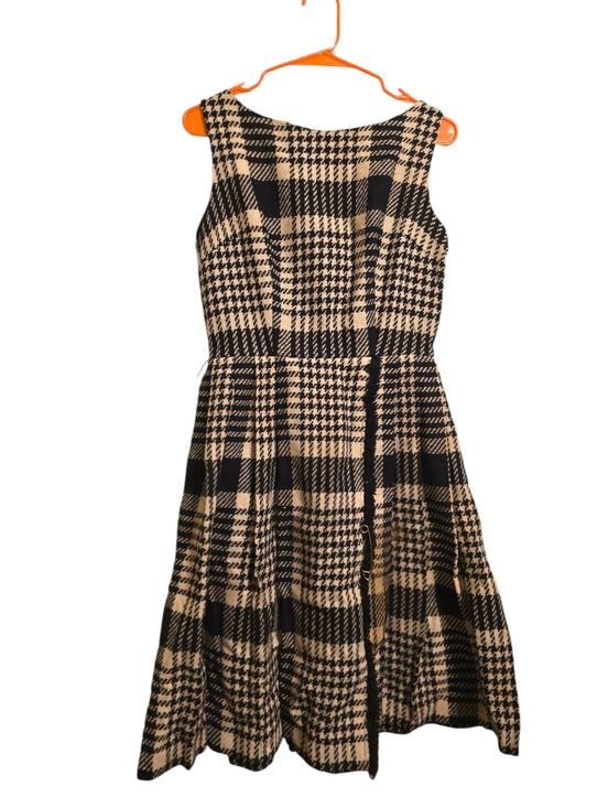 Vintage Dresses & Skirts - Vintage | 50s Sleeveless Plaid Fit & Flare Dress in Black and Beige